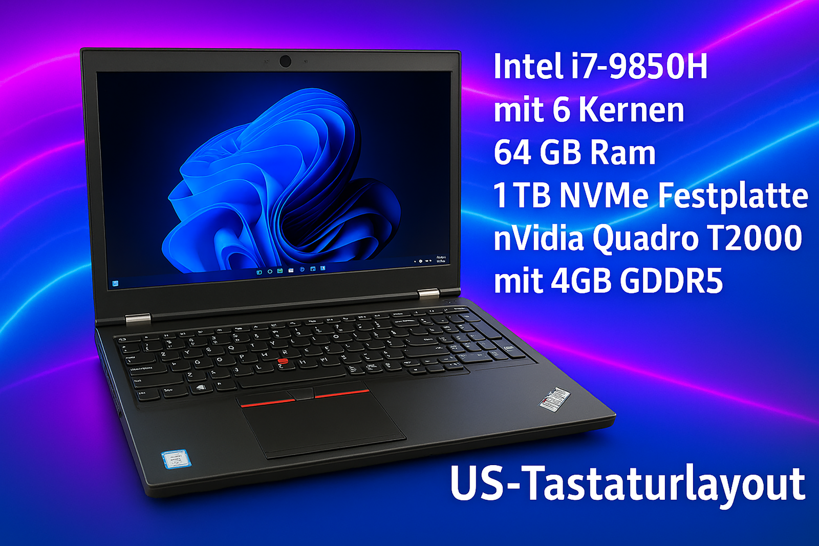 Lenovo ThinkPad P53 15,6" Workstation i7-9850H 64GB Ram 1TB SSD T2000 -US QWERTY